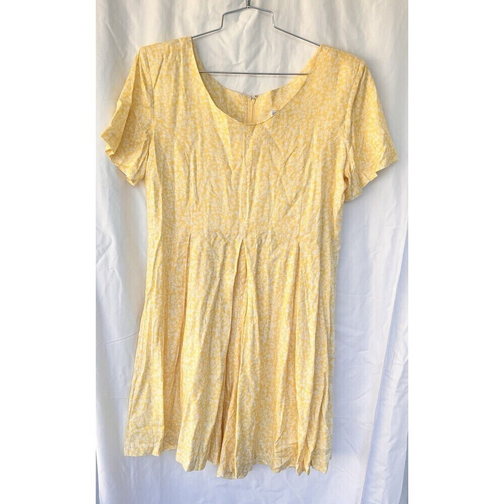 Vintage FADS Ditsy Yellow Floral Midi Dress Women’s L Pockets Cottage Prairie